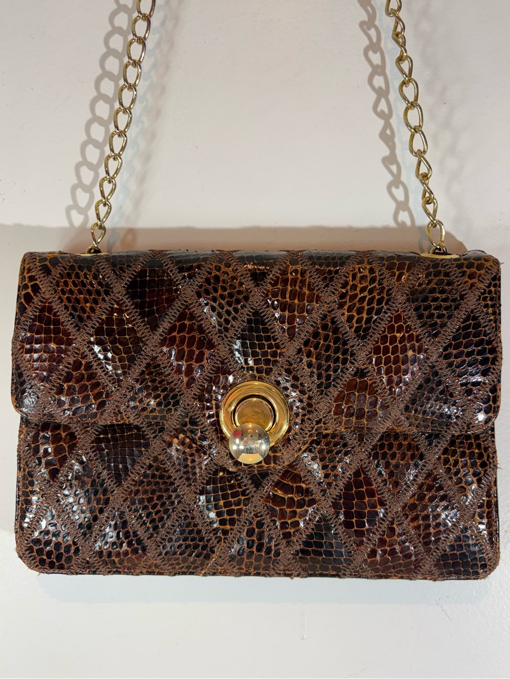 Vintage Genuine Snakeskin Quilted Chain Strap Shoulder Bag